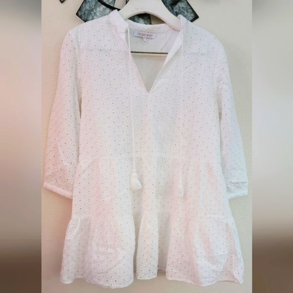 Harper Wren Boho Eyelet Smock Brachie Withe Dress size Medium. - Picture 3 of 16